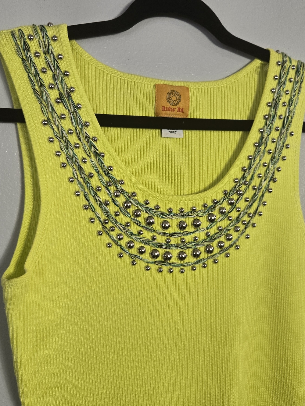 Ruby Rd Lot 3 Beaded Neckline Ribbed Knit Tank Tops Bundle Blue Yellow Pink - Picture 12 of 14